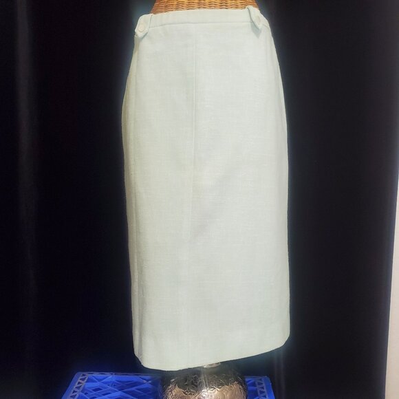 Vintage 1970's Devon ILGWU Pistachio Green Pencil Skirt Size 12 Lustrous Buttons - Picture 3 of 10